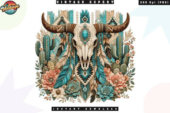 Download Western Bull Skull Turquoise Floral PNG - Floral png Collection