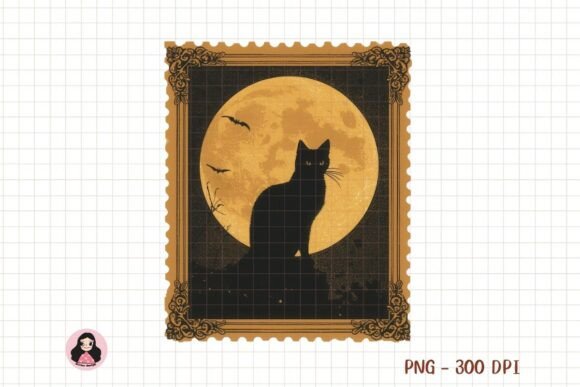 Download Black Cat Full Moon Retro Halloween PNG - Premium Resources