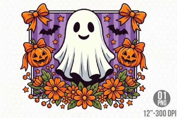 Download Preppy Floral Ghost Retro Halloween PNG - Premium Bundle
