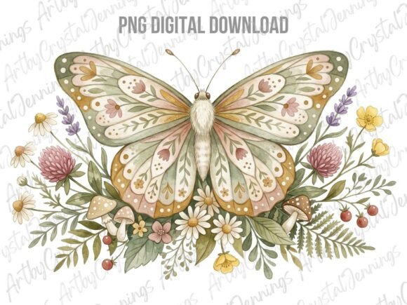 Download Cottagecore Butterfly Boho Floral PNG - Floral png Collection